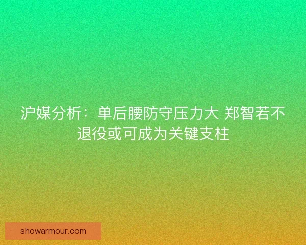 沪媒分析:单后腰防守压力大 郑智若不退役或可成为关键支柱 沪媒分析:单后腰防守压力大 郑智若不退役或可成为关键支柱